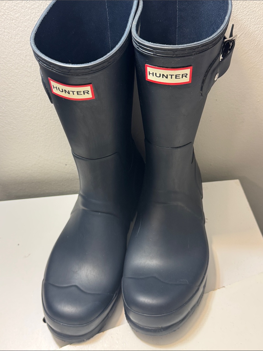 Men Hunter Matte Black Mid-Calf Rain Boots with Logo Trim